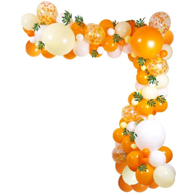 Little Cutie Orange Yellow White Balloon Garland Arch kit con foglie di salice per compleanno Sunshine baby shower Fruit Party Decor