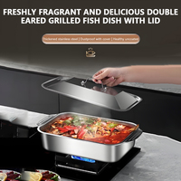 Matériel de cuisine professionnel, plaque de cuisson rectangulaire profonde en acier inoxydable durable avec couvercle, sans revêtement, pour cuisinière à induction