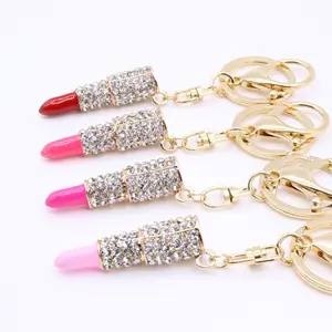 Alloy Charm Keychain Gift Pendant Exquisite Fashion Rhinestone Lipstick Keychain Charming Female Decorative Key Ring For Bag