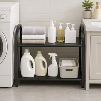 Étagère de rangement sous évier à double niveau, 6 panneaux extensibles, organisateur de cuisine, gain de place réglable, métal noir