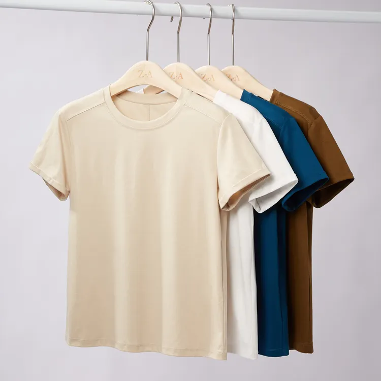 Camiseta de algodón Pima orgánico 100% de alta calidad, camiseta blanca lisa en blanco, camiseta esencial, camiseta de lujo, fabricante para mujer