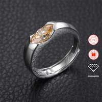 Bague ajustable pour homme en argent sterling S925 plaqué or, incrustée de moissanite, style hip-hop tendance, 1 pièce