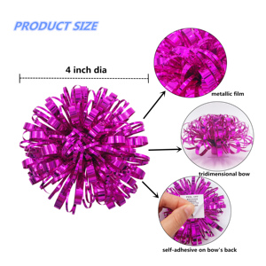 Handmade Thân Thiện Với Môi Màu Kim Loại Pet <span class=keywords><strong>Ribbon</strong></span> Pom Pom Bow Hoa Thiết Kế Sang Trọng Ưa Thích Cung Giáng Sinh Sinh Nhật Tự Dính - Product Image 3