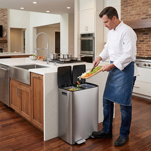 Poubelle à pédale à double compartiment <span class=keywords><strong>60L</strong></span> (2x30L) en acier inoxydable avec fermeture douce et seaux intérieurs séparés pour la cuisine - Product Image 3