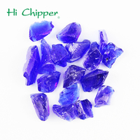Blocs de verre courbé massif teinté bleu foncé, granulés de verre 20-40mm, résistants au feu, pour foyers extérieurs, jardins et ateliers
