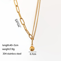 Collier tendance géométrique simple et mini en acier inoxydable 18K avec perles de transfert et zircon pour femme