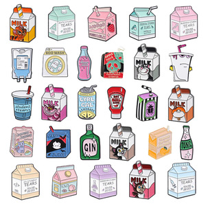 Lencana Bros Enamel Bentuk Kotak Susu Kreatif Lintas Batas Grosir, Desain Kartun Sederhana, Bahan Alloy - Product Image 2
