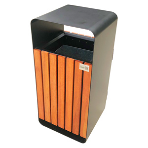 recycle Garden Park Stainless steel Mahogany Wood Steel Metal Trash Cans Garbage Bins Square Touchless Trash Can