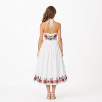 Robe décontractée pour femme, col halter, sans manches, broderie florale, longueur midi, en coton 220 GSM, coupe trapèze, été, personnalisable avec logo OEM