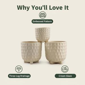 Pot de fleurs moderne en céramique sur trépied, <span class=keywords><strong>pour</strong></span> intérieur et extérieur, avec trous de drainage, finition émaillée, durable, lot de plusieurs. - Product Image 6