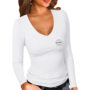 Printemps femmes côtelé tricot <span class=keywords><strong>t</strong></span>-shirts à manches longues <span class=keywords><strong>t</strong></span>-shirts pour femmes <span class=keywords><strong>col</strong></span> en <span class=keywords><strong>V</strong></span> 100% coton personnalisé Fitness <span class=keywords><strong>t</strong></span>-<span class=keywords><strong>shirt</strong></span> - Product Image 3