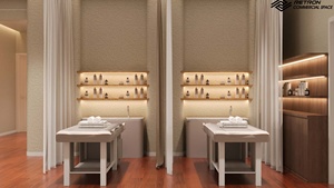 Comptoir de présentation multifonctionnel de haute qualité en acier personnalisé pour salon de manucure avec éclairage LED et étagère murale - Product Image 3