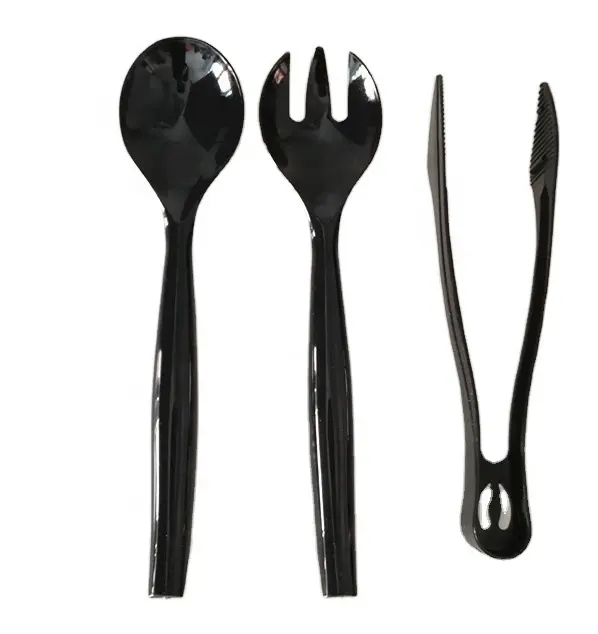 Heavy Duty Disposable Plastic Serving Utensils, Plastic Serving 10" Spoons 10" Forks 8.5" Tongs