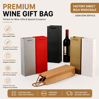 Premium Özel Tasarım Geri Dönüştürülebilir Kahverengi Kraft Şarap Hediye Çantası, Tek Şişe Taşıma Ambalajı için Düz Kağıt Saplı
