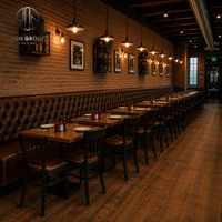Muebles Comerciales para Restaurantes Ron Group, Mesa Rectangular de Madera Maciza, Silla de Madera, Asientos de Cuero con Botones