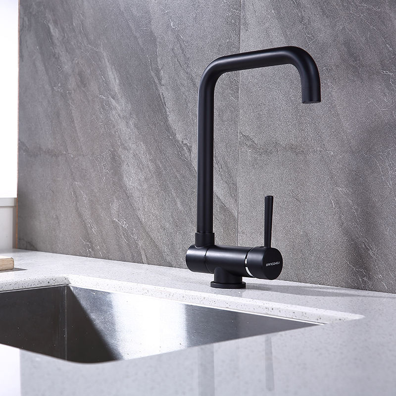 Grifo de cocina negro mate con palanca única para el mercado