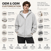 Sweat à capuche zippé double face en molleton brossé 350 GSM, coupe ample, avec fermeture éclair intégrale, marque privée, streetwear transfrontalier