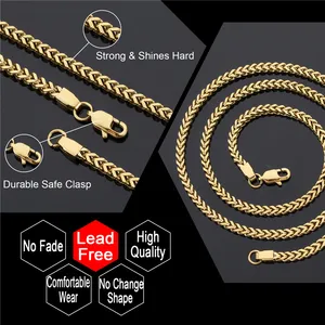 18K Real Gold Pvd Plated Rvs Sieraden Niet-Aanslag Waterdichte Ketting Hip Hop Plain 3Mm Franco ketting Voor Mannen Vrouwen