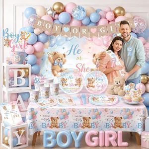 Decoraciones para Revelación de Género con Arco de Globos Rosa y Azul, Cajas para Bebé, Vajilla, Adornos para Pastel, Mantel y Fondo - Product Image 3