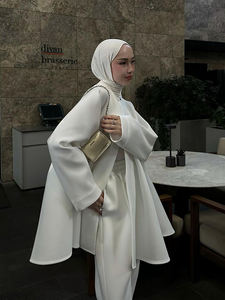 Two-Piece <b>Lace</b> <b>White</b> Abaya Set Breathable ODM Modest Fashion for Women Suitable Daily Commuting Dating Autumn/Winter Ramadan - Product Image 5