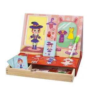 儿童卡通人物女孩装扮服装绘画礼品套装木制拼图玩具儿童磁性拼图