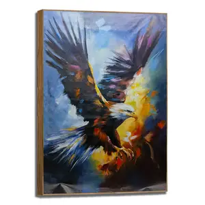 Original Art personnalisé 100% peint à la main moderne aigle bois encadré peinture à l'huile animale sur toile pour salon décoration murale
