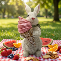 Figurine de lapin en résine tenant une crème glacée, fabricant sur mesure pour les détaillants de cadeaux de Pâques et les marques de décoration intérieure