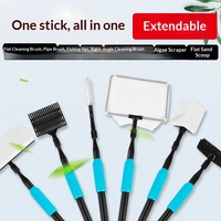 Nettoyeur de bac à poissons en plastique multifonction extensible, brosse pour aquarium, épuisette, grattoir pour aquarium, râteau à sable, éliminateur d'algues, plante aquatique