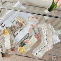 Chaussettes Kasi, chaussettes mi-mollet pour enfants, style fin printemps-été, tulipe pour filles, chaussettes en cristal pour femmes