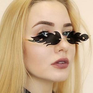 Gafas de Sol de Moda de Lujo 2025, Sin Montura, con Ondas, Lentes Metálicas, Estilo Vintage, Espejo, con Diseño de Llamas, para Mujer - Product Image 2