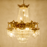 Lampe pendante cygne doré Abat-jour en cristal Lustre en cuivre Bougie Rococo Laiton Oeuf de cygne Plafonniers en cristal