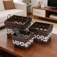 Panier de rangement mini rectangulaire moderne en rotin PE tressé, écologique, avec poignées, haute qualité, personnalisable pour cosmétiques et rangement domestique