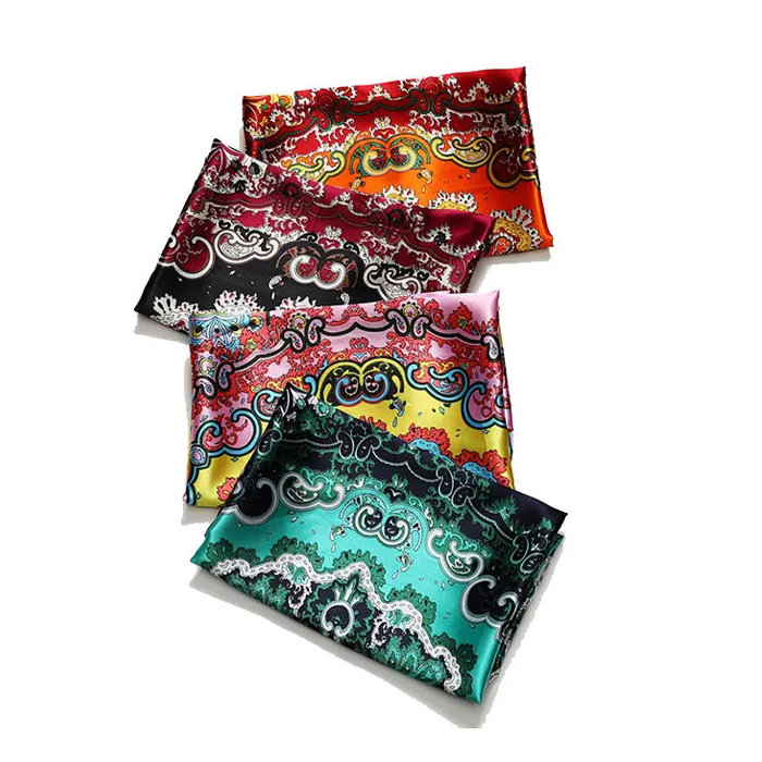 Sciarpe per capelli quadrate in seta da 90cm con stampa floreale retrò all'ingrosso sciarpa bandana con fascia in raso setoso personalizzato