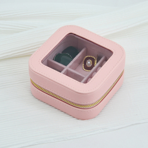 <b>Small</b> Simple Custom Logo Jewelry Case Travel <b>Box</b> Organizer Mini PU Leather Zipper Closure Portable Jewellery <b>Storage</b> - Product Image 1