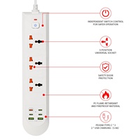 Multiprise USB à charge rapide PD30W 10A, cordon d'extension de 1,8 mètre, boîtier ignifuge, interrupteur de protection contre les surcharges