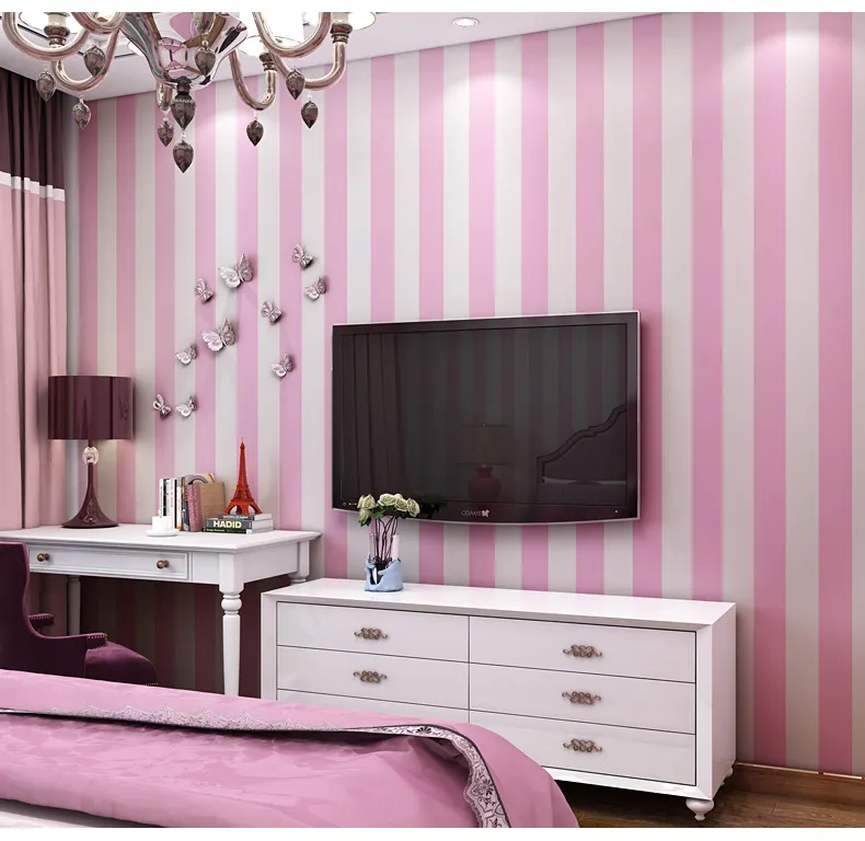 Pink Blue Wide Striped Wallpaper for Kids Room Wall Decal Self adhesive Bedroom Living Room Stripes Wall Papers Home Decor