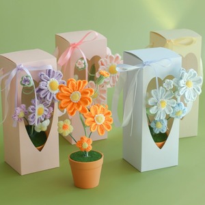 Custom Handmade crochetchrysanthemum bouquet knitted flower desktop decoration potted <b>small</b> <b>gift</b> <b>box</b> for family friend - Product Image 1