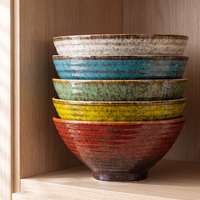 Ensemble de vaisselle de style japonais de 8 pouces, bol à riz en céramique réactive émaillée, bol à nouilles ramen créatif en céramique pour restaurant