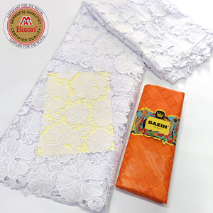 Tessuto di pizzo secco africano <span class=keywords><strong>bianco</strong></span> puro con Bazin ricco materiale originale Jacquard per le donne nigeriane matrimonio sposa Swiss Voile lacci - Product Image 4