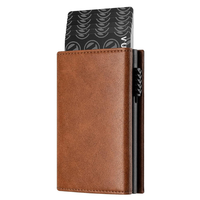 Tarjetero de Aluminio para Tarjetas de Crédito y de Identificación, de Microfibra y Cuero, Delgado, Inteligente, con Bloqueo RFID, para Hombre, con Clip Metálico para Billetes