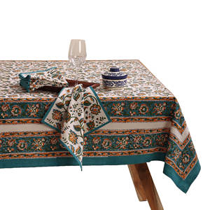 Wholesale Hand Block Print Multi Colour Floral <b>Table</b> Cover for Banquets Hotel Bohemian Style Embroidered Cotton <b>Table</b> <b>Cloth</b> - Product Image 1