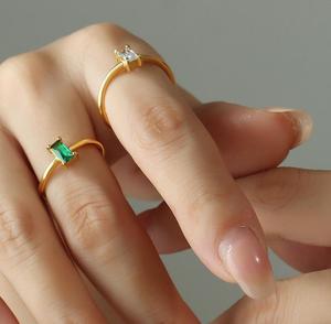 Minimalistic thép không gỉ thời trang vòng gầy ban nhạc mỏng hình chữ nhật Duy nhất <span class=keywords><strong>CZ</strong></span> pha lê zircon đá baguettes cho xếp chồng - Product Image 6