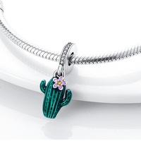 Pendentif Cactus en Cuivre Plaqué Argent, Style Européen et Américain, Perles Breloques pour Bracelets et Colliers DIY, Vente en Gros Très Demandée