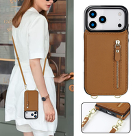 Étui de luxe en cuir avec lanière pour iPhone 17 Pro Max, portefeuille RFID avec porte-cartes et béquille, pochette zippée pour iPhone 16 17 Pro