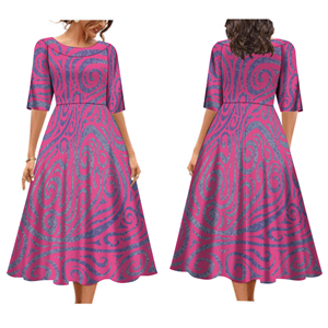 Harga terbaik kustom warisan desain Pulau pakaian wanita ukuran besar setengah lengan pas dan suar lipit Gaun panjang ayun - Product Image 1