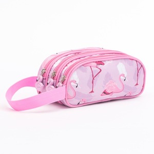 Pencil Bag - Multi Compartments <b>Pink</b> Flamingo Pencil Case 3 Zippers Pencil Pouch Bag - Product Image 4
