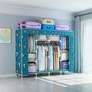 Organisateur de rangement pour vêtements de chambre à coucher Armoire pliable en tissu Armoire avec cadre en métal