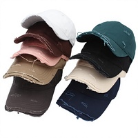Gorra de Béisbol de 6 Paneles de Algodón con Agujeros Desgastados, Logotipo Personalizable, Corona Suave, Visera Curva, Diseño Bordado Moderno, Unisex