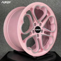 Velg Aluminium Alloy NJQS Laris Manis Custom 5 Lubang Bentuk Hati Pink Ukuran 19/20/21/22/23 Inch untuk BMW Audi Forged Wheels