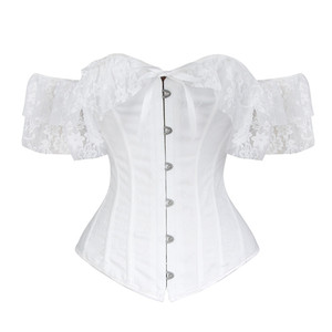 2023 nuovo corsetto con spalle scoperte camicie a maniche corte in pizzo camicette di pizzo medievale rinascimentale bianco nero - Product Image 1